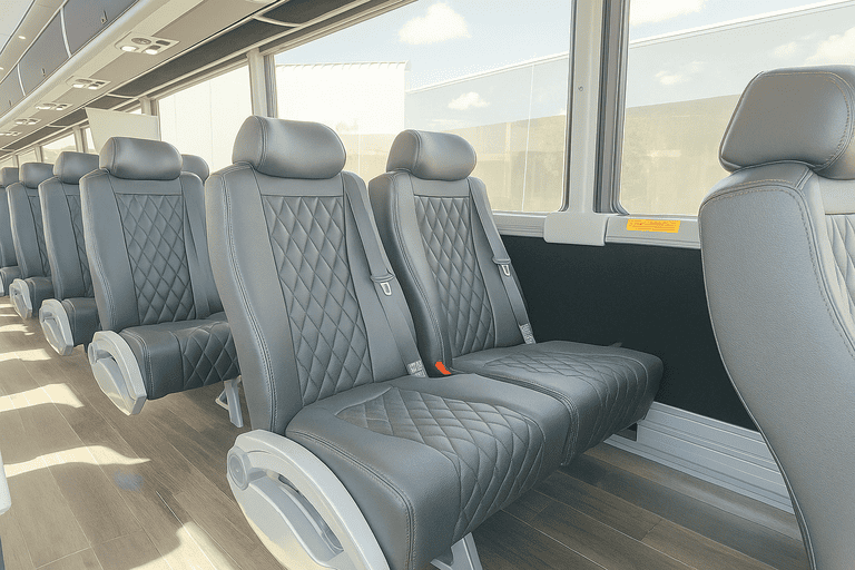 interior of Iowa City Coach Bus Service charter bus